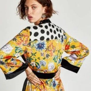 Zara Yellow Floral and Polka Dot Jacket